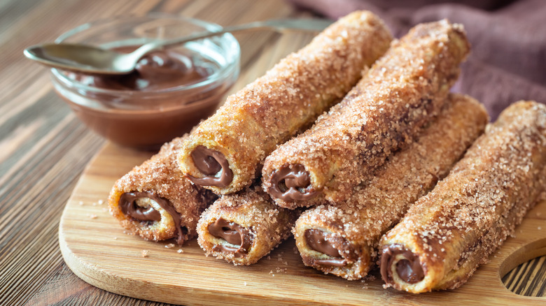 Rolled up French toast with chocolate filling