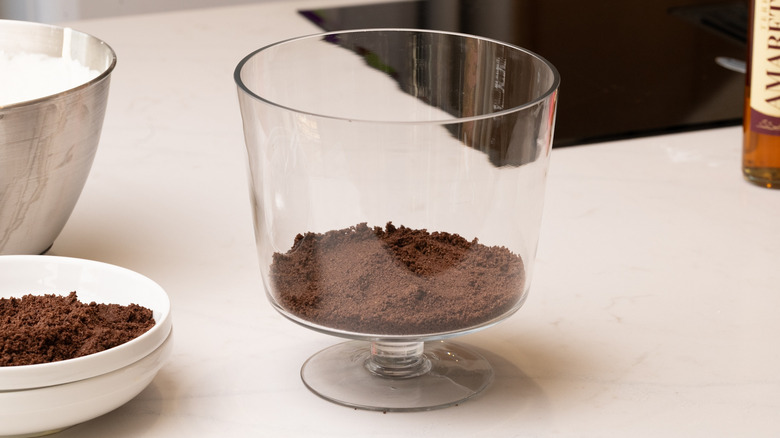 oreo crumbs in trifle bowl