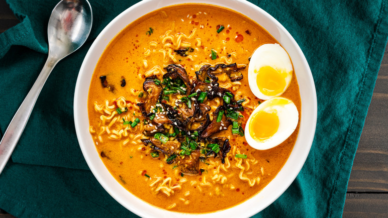a bowl of coconut curry ramen