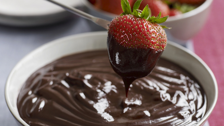Dipped strawberry in chocolate fondue