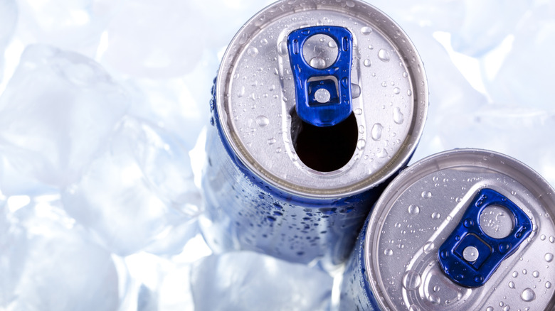 Two blue moist cans on ice