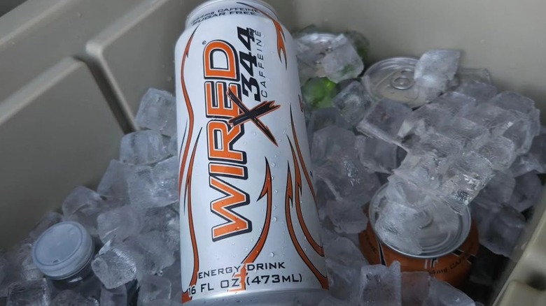 A 16-ounce can of the white Wired344X on a bed of ice