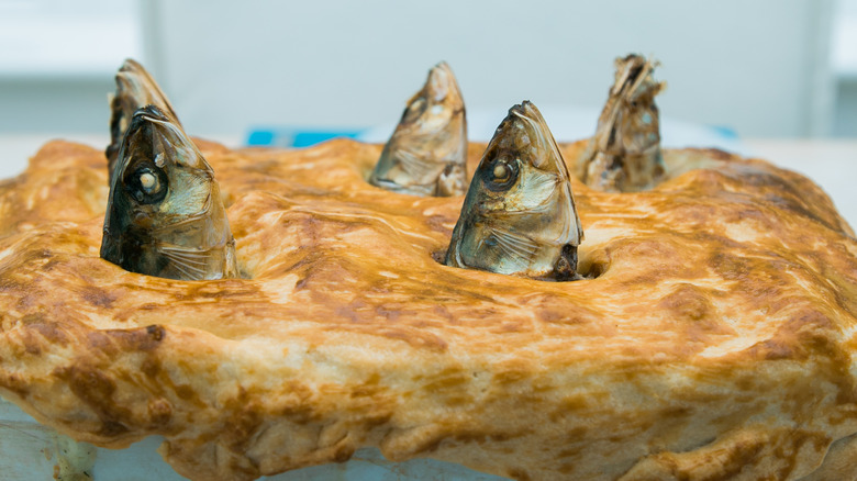 pilchards protruding from stargazy pie