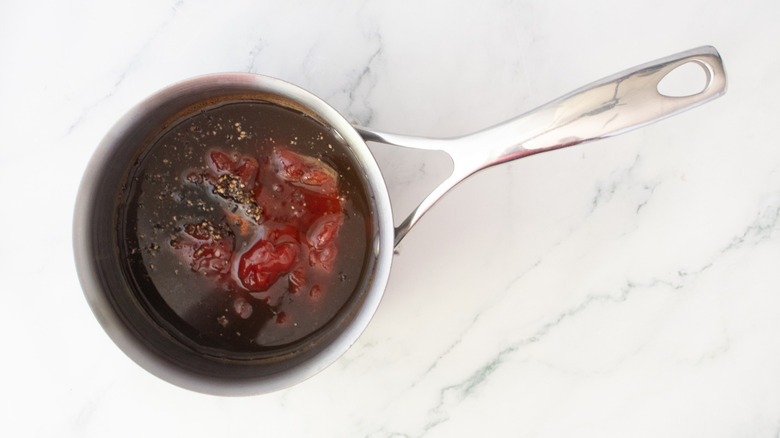 Barbecue sauce ingredients in a small saucepan