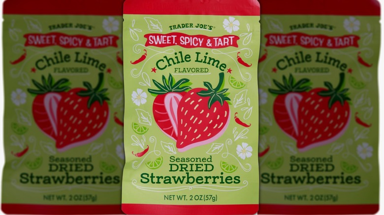 Bag of Trader Joe's Sweet, Spicy & Tart Chile Lime Flavored Seasoned Dried Strawberries