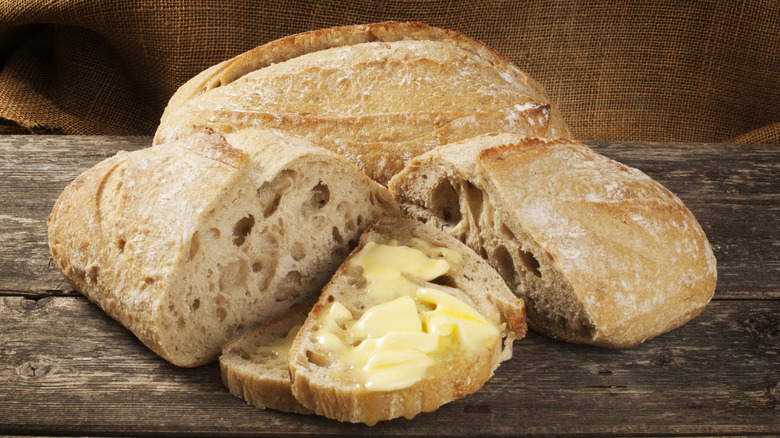 Melted butter on sourdough bread