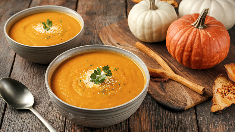 Bowls of pumpkin soup