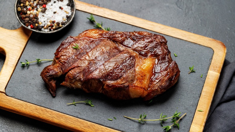 restaurant-quality rib eye steak with a crispy seared crust