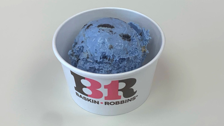 A cup of Baskin-Robbins Cookie Monster ice cream