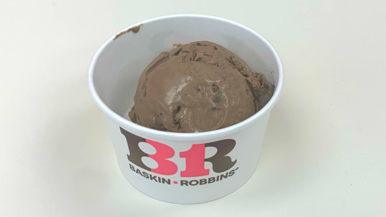 A cup of Baskin-Robbins chocolate ice cream