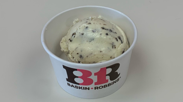 A cup of Baskin-Robbins chocolate chip ice cream