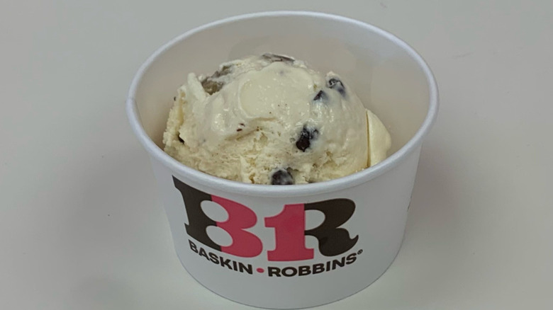 A cup of Baskin-Robbins chocolate chip cookie dough ice cream