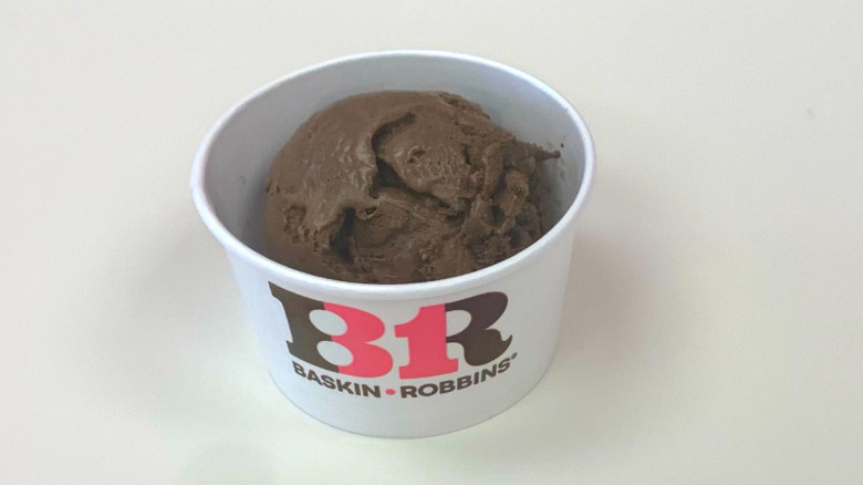 A cup of Baskin-Robbins chocolate almond ice cream