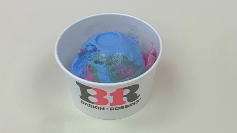 a cup of Baskin-Robbins Wild 'n Reckless sherbet