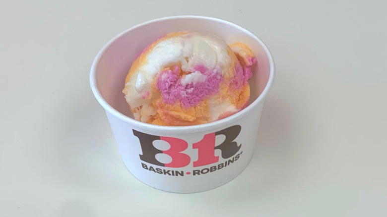a cup of Baskin-Robbins rainbow sherbet