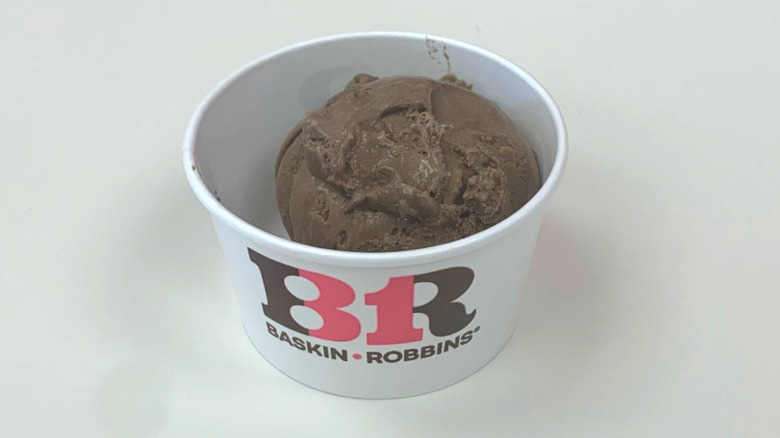 A cup of Baskin-Robbins Chocolate Mousse Royale ice cream