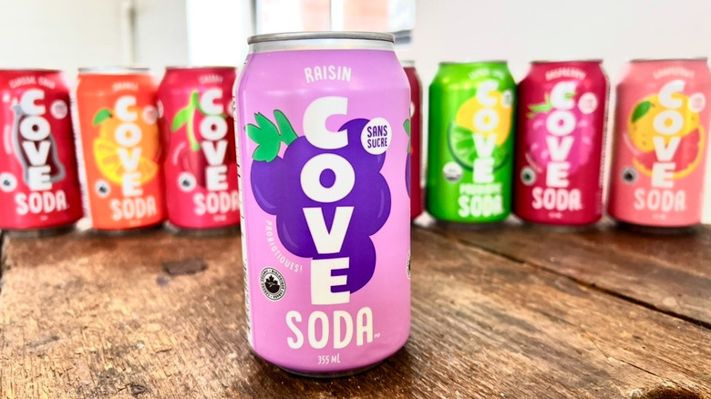 Row of Cove sodas with Grape in the front