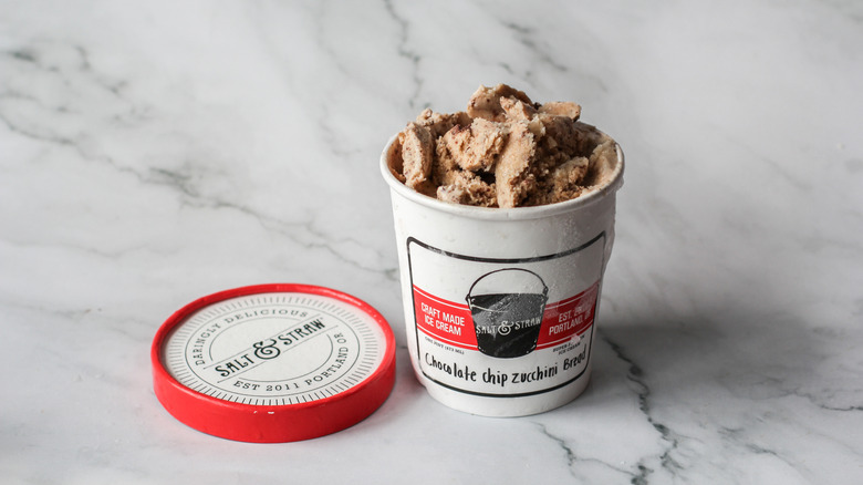 Chocolate chip zucchini bread on a marble surface