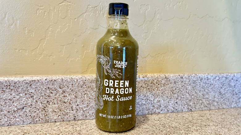 Trader Joe's Green Dragon Hot Sauce on a counter