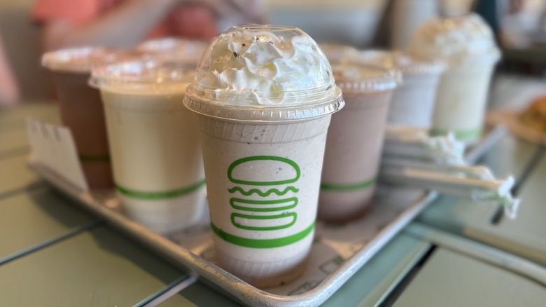 Shake Shack milkshakes arranged on table