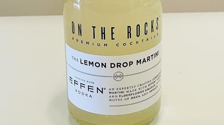 Close-up of On The Rocks Lemon Drop Martini label