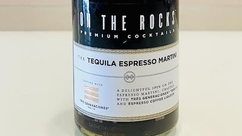 Close-up of On The Rocks Tequila Espresso Martini label