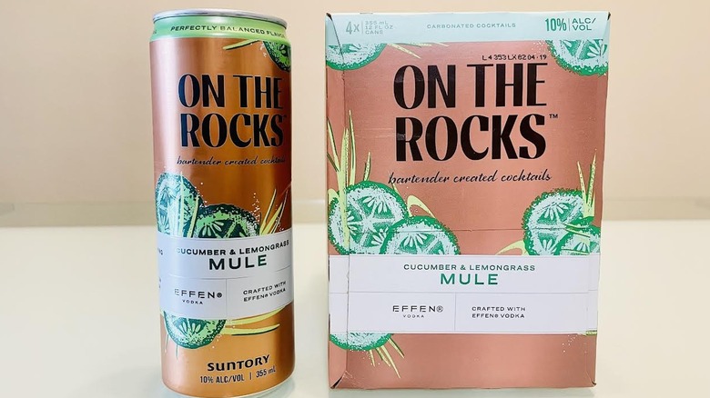 Case and can of On The Rocks Cucumber & Lemongrass Mule