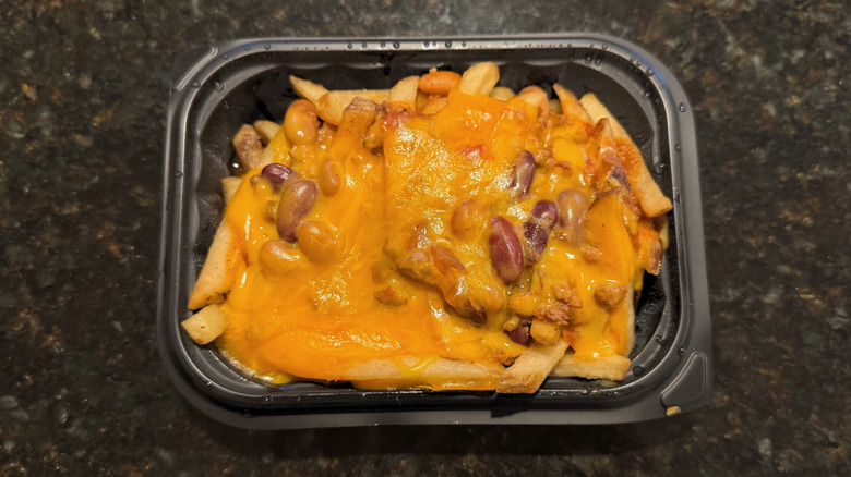 Wendy's Chili Cheese Fries in black to-go container