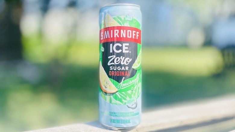 Can of Smirnoff Ice Zero Sugar Original on outdoor deck