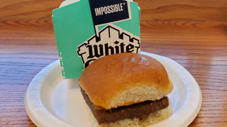 White Castle Impossible slider with smoked cheddar