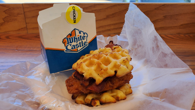 White Castle chicken and waffles slider