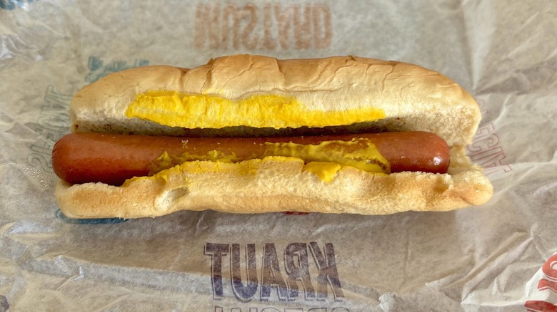 A Mustard Dog on its wrapping