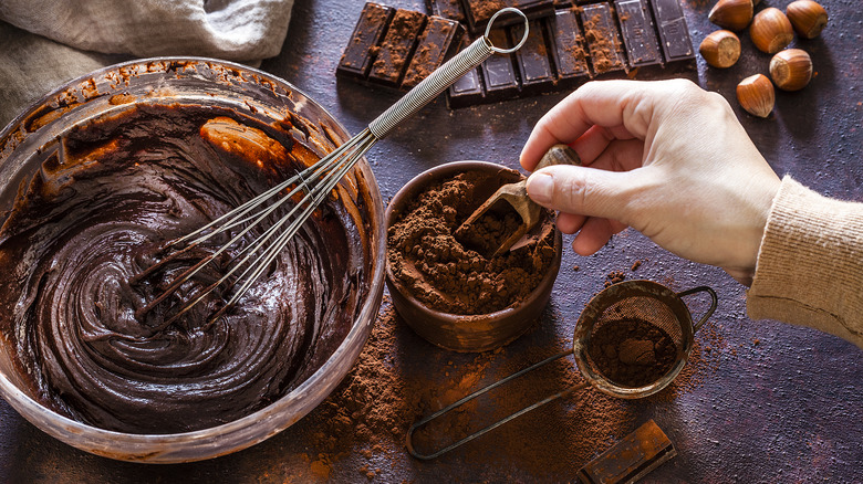 Chocolate batter and cocoa powder