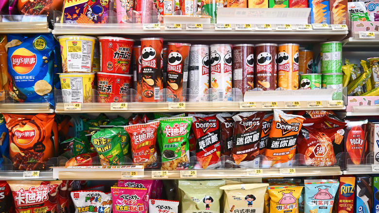 snacks on grocery store shelves