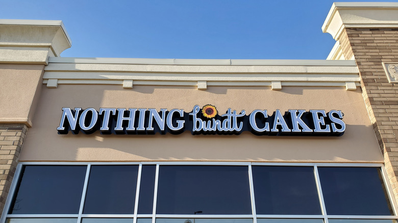 The Nothing Bundt Cakes logo on the exterior of the shop