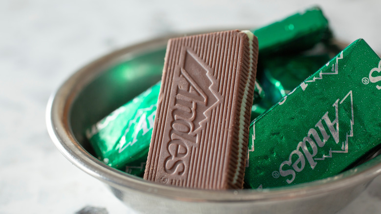 An Andes mint peppermint chocolate chip bundt cake