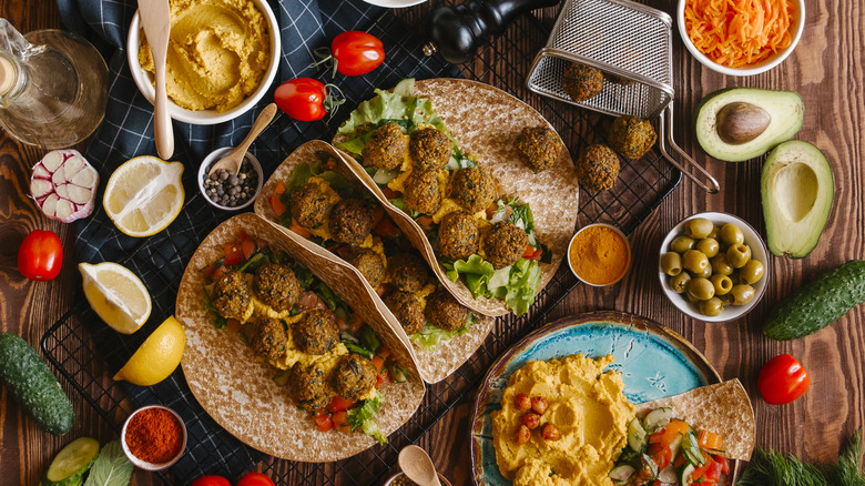 Falafel wraps with hummus and veggies