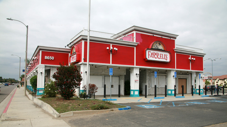 Front side and parking lot of the Farrell's building