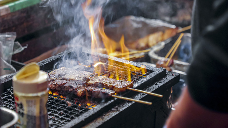 Pork skewers on the grill
