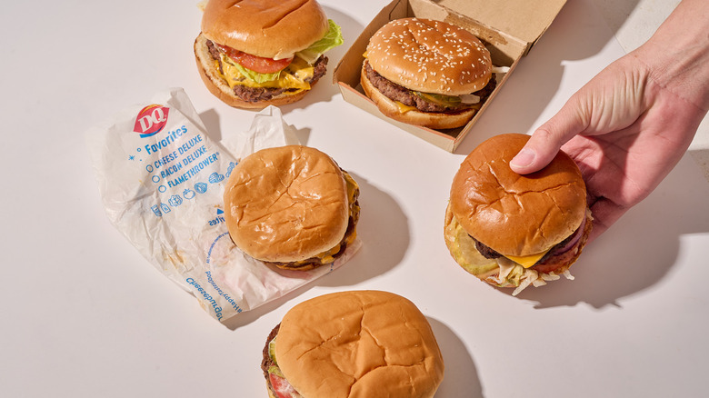Fast food hamburgers on a table