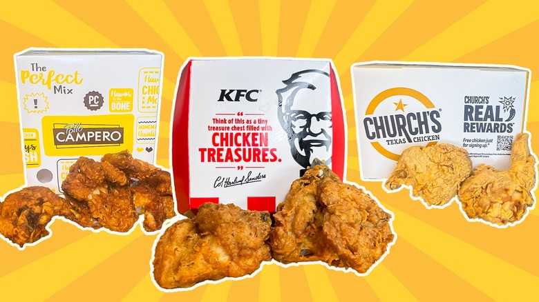 Variety of fast food chicken wings and boxes