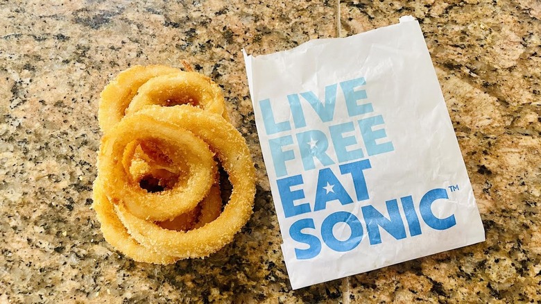 Order of Sonic Onion Rings on marble counter