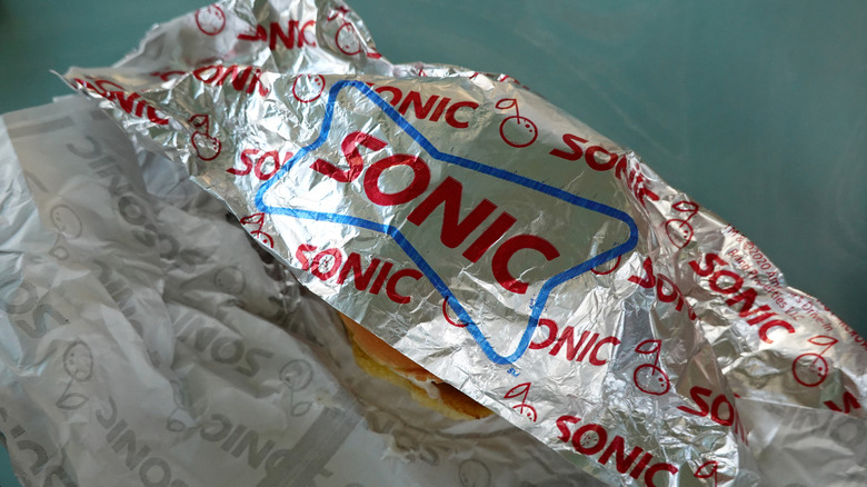 Sonic sandwich partially wrapped in branded foil