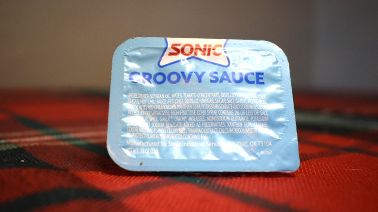 light blue groovy sauce package