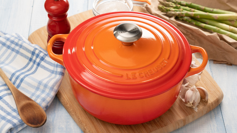 Le Creuset Dutch oven in orange
