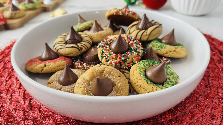 Festive peanut butter blossom cookies