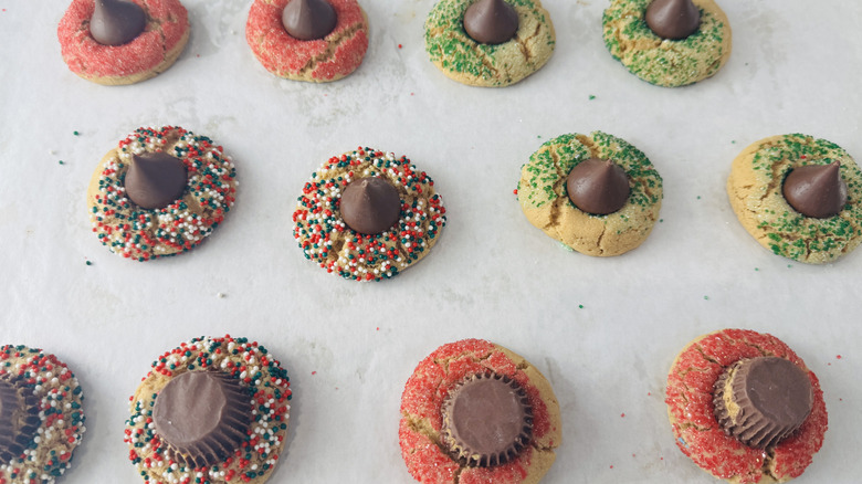 Baked peanut butter blossoms with candy toppers