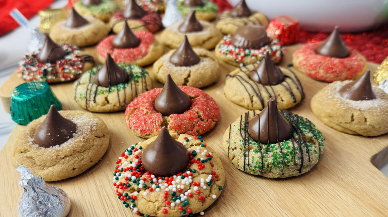 Festive peanut butter blossoms on serving tray