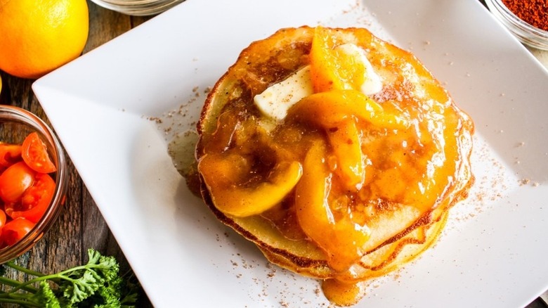 Plate of peach pancakes