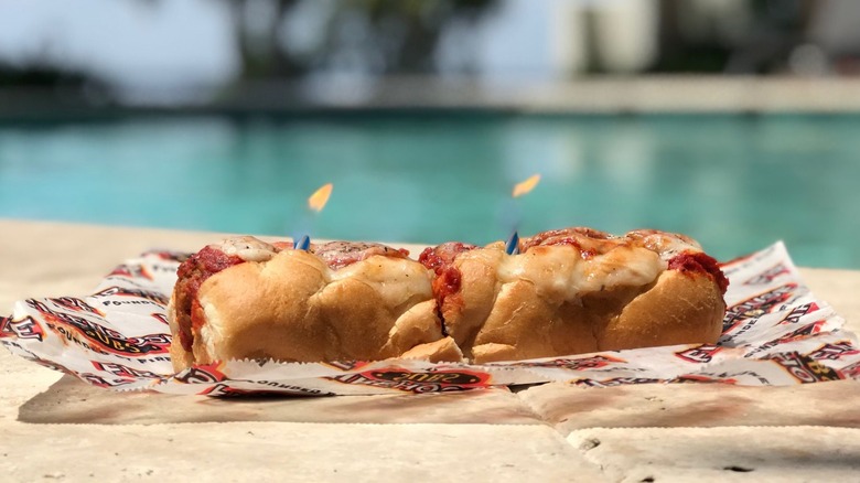 Meatball sandwich from Firehouse Subs with birthday candles